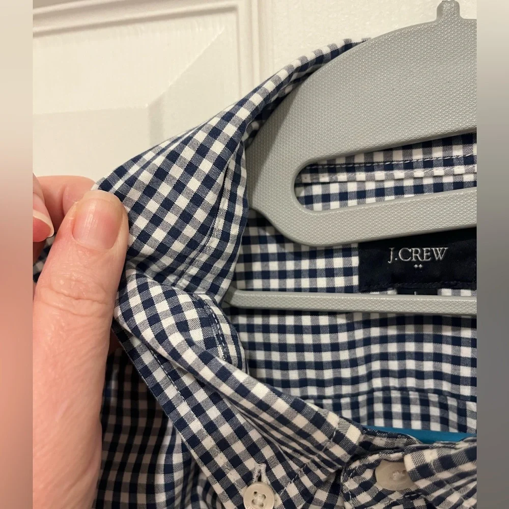J. Crew Mens Shirt Blue & White Check Cotton Long Sleeve Collared Size L